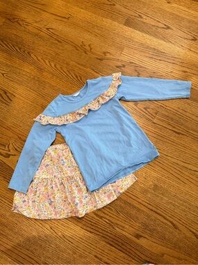 Jelly Beans Blue Top with Pastel Floral Trim